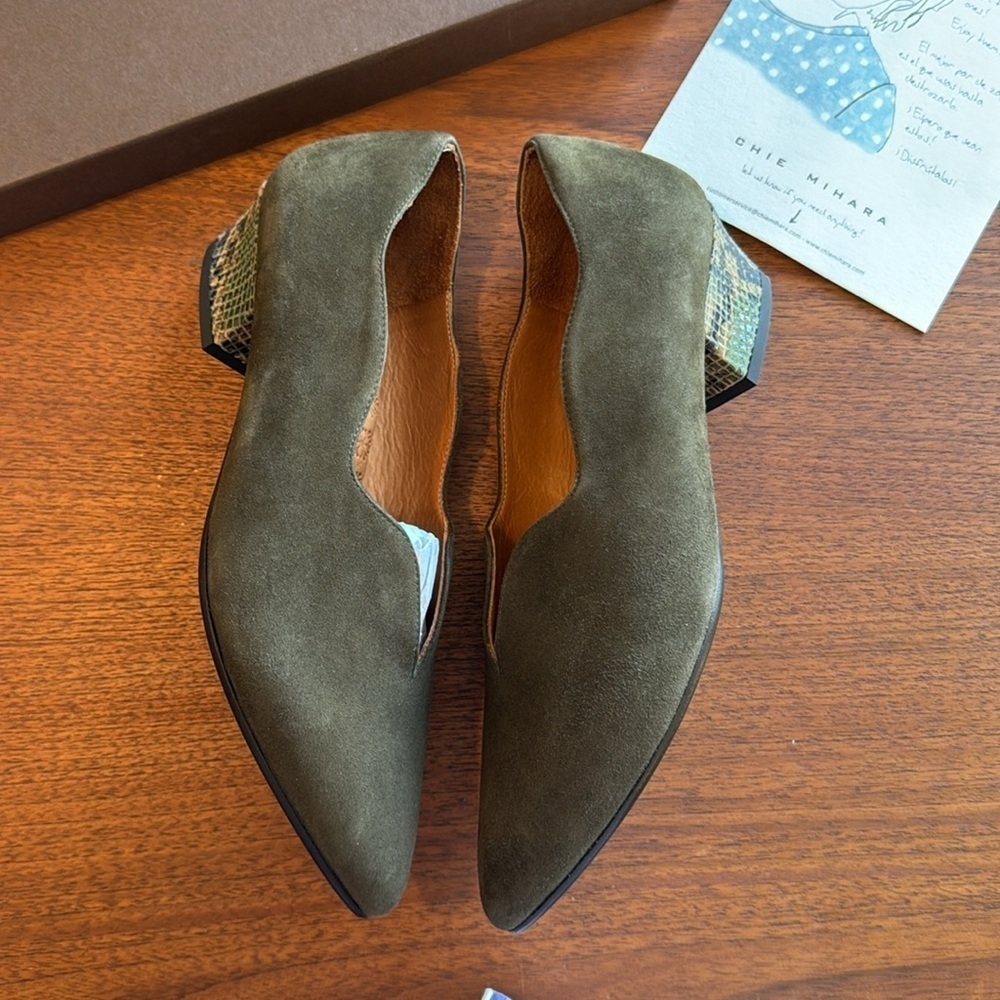 nib Chie Mihara “Rocal” Suede Low Heeled Loafers – in Olive Green size 9.5 - Picture 5 of 8